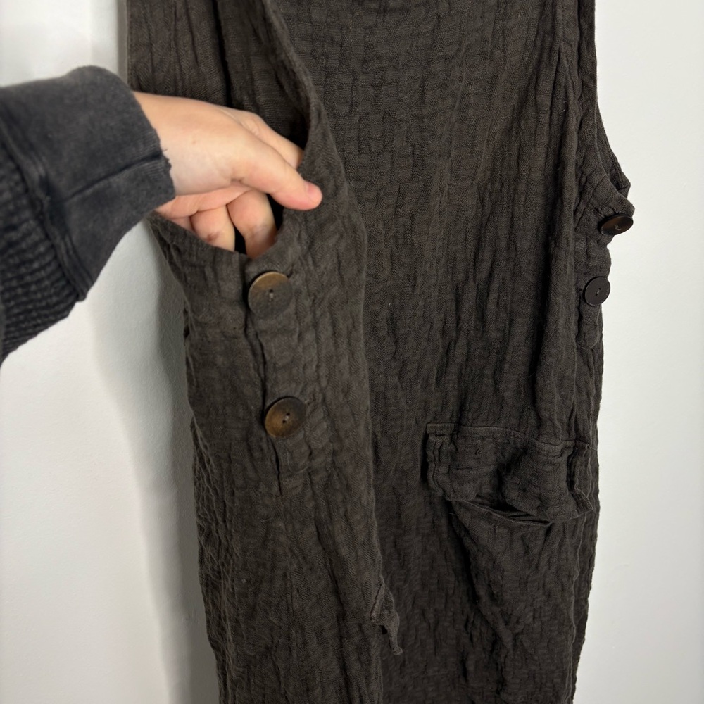 Grizas Dark Brown Sleeveless Linen Pinafore Midi Dress - Picture 5 of 10